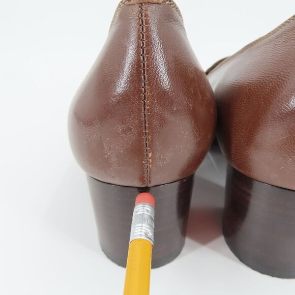 VTG Valleverde Womens 38.5 EUR 8.5 US Brown Leather Loafer Heels Made in Italy - Picture 8 of 16